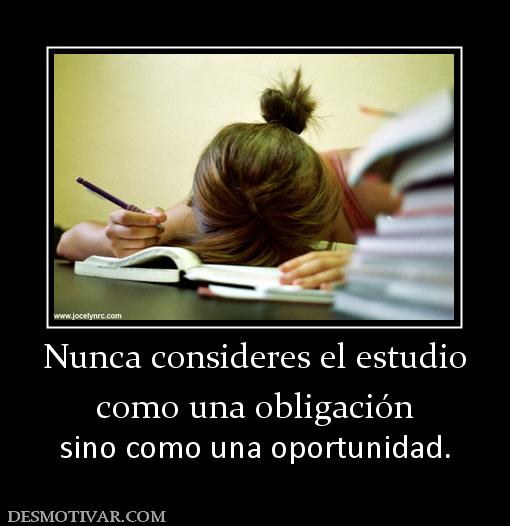 Nunca consideres el estudio como una obligación sino como una oportunidad.