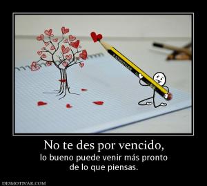 No te des por vencido, lo bueno puede venir más pronto de lo que piensas.