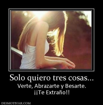 Solo quiero tres cosas... Verte, Abrazarte y Besarte. ¡¡Te Extraño!!