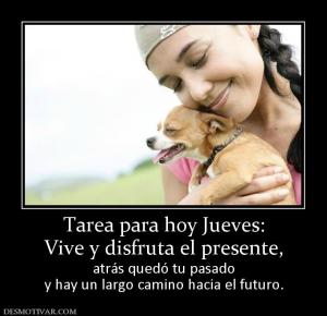 Tarea para hoy Jueves: Vive y disfruta el presente,  atrás quedó tu pasado y hay un largo camino hacia el futuro.