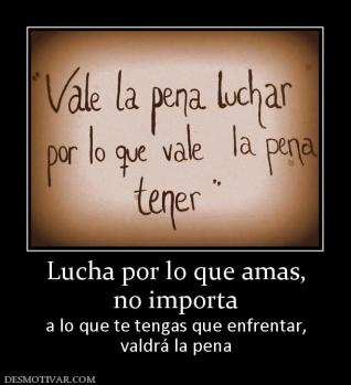 Lucha por lo que amas, no importa  a lo que te tengas que enfrentar, valdrá la pena