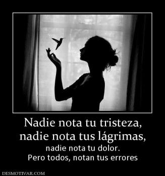 Nadie nota tu tristeza, nadie nota tus lágrimas,  nadie nota tu dolor. Pero todos, notan tus errores