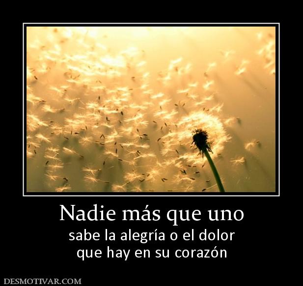 Nadie más que uno sabe la alegría o el dolor que hay en su corazón