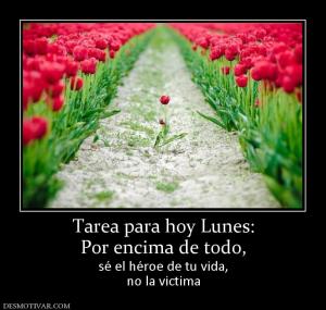 Tarea para hoy Lunes: Por encima de todo,  sé el héroe de tu vida, no la victima