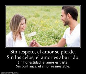Sin respeto, el amor se pierde. Sin los celos, el amor es aburrido.  Sin honestidad, el amor es triste. Sin confianza, el amor es inestable.