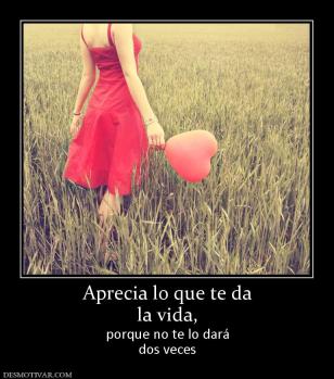 Aprecia lo que te da la vida,  porque no te lo dará dos veces