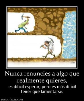 Nunca renuncies a algo que realmente quieres, es difícil esperar, pero es más difícil tener que lamentarse.