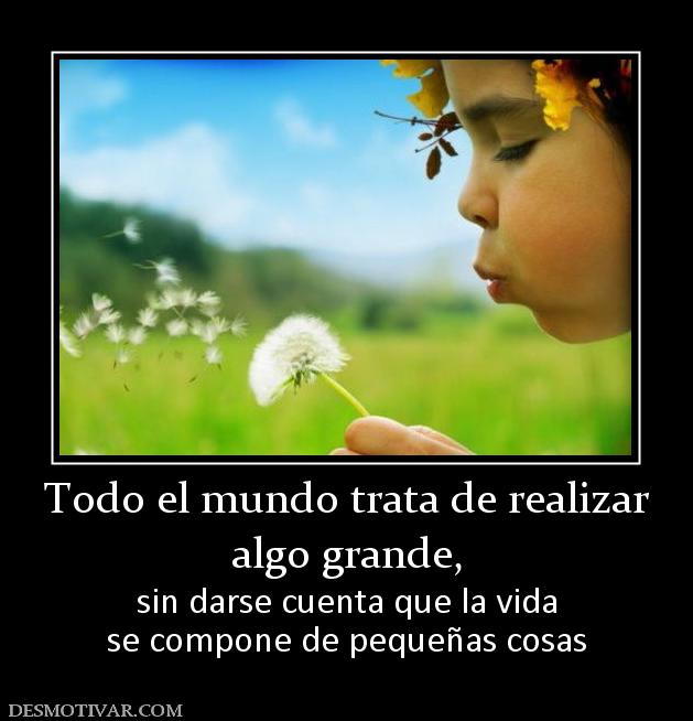 Todo el mundo trata de realizar algo grande, sin darse cuenta que la vida se compone de pequeñas cosas