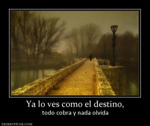 Ya lo ves como el destino, todo cobra y nada olvida