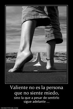 Valiente no es la persona que no siente miedo,  sino la que a pesar de sentirlo sigue adelante ...