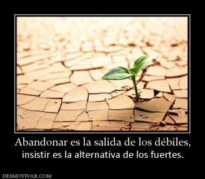 Abandonar es la salida de los débiles, insistir es la alternativa de los fuertes.