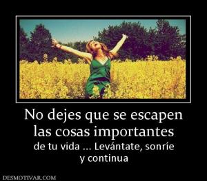 No dejes que se escapen las cosas importantes de tu vida ... Levántate, sonríe y continua