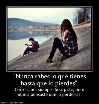 hasta que lo pierdes Corrección: siempre lo supiste, pero nunca pensaste que lo perderías.