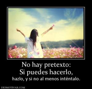 No hay pretexto: Si puedes hacerlo, hazlo, y si no al menos inténtalo.