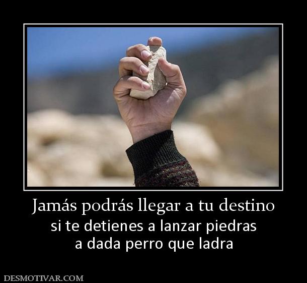 Jamás podrás llegar a tu destino si te detienes a lanzar piedras a dada perro que ladra