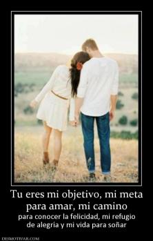 Tu eres mi objetivo, mi meta para amar, mi camino para conocer la felicidad, mi refugio de alegría y mi vida para soñar