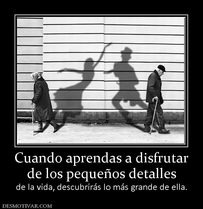 Cuando aprendas a disfrutar de los pequeños detalles de la vida, descubrirás lo más grande de ella.