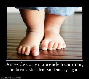 Antes de correr, aprende a caminar; todo en la vida tiene su tiempo y lugar.