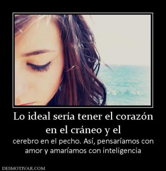 Lo ideal sería tener el corazón en el cráneo y el cerebro en el pecho. Así, pensaríamos con amor y amaríamos con inteligencia