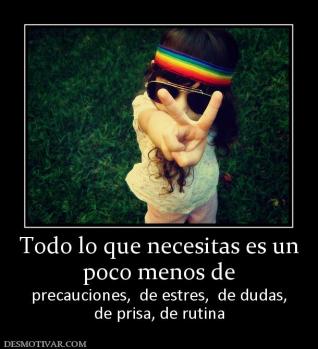 Todo lo que necesitas es un poco menos de precauciones,  de estres,  de dudas, de prisa, de rutina