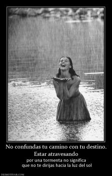 No confundas tu camino con tu destino. Estar atravesando  por una tormenta no significa  que no te dirijas hacia la luz del sol