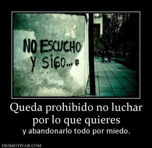 Queda prohibido no luchar por lo que quieres y abandonarlo todo por miedo.