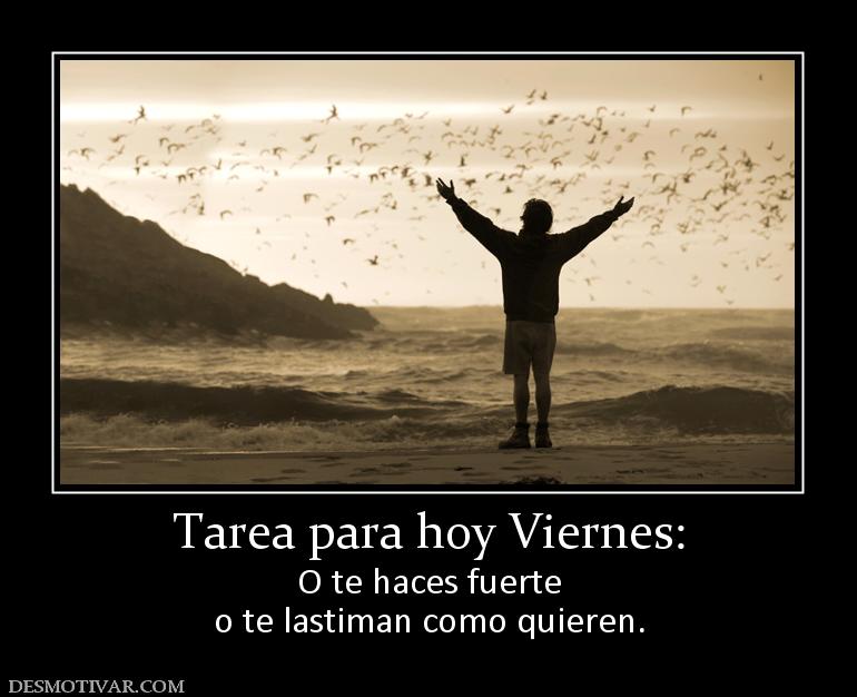 Tarea para hoy Viernes: O te haces fuerte o te lastiman como quieren.