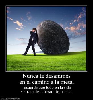 Nunca te desanimes en el camino a la meta,  recuerda que todo en la vida se trata de superar obstáculos.
