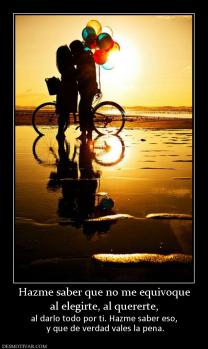 Hazme saber que no me equivoque al elegirte, al quererte, al darlo todo por ti. Hazme saber eso,  y que de verdad vales la pena.