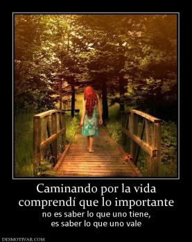 Caminando por la vida comprendí que lo importante no es saber lo que uno tiene, es saber lo que uno vale