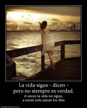 La vida sigue - dicen - pero no siempre es verdad. A veces la vida no sigue, a veces solo pasan los días