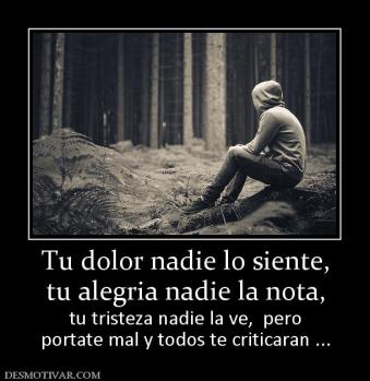 Tu dolor nadie lo siente, tu alegria nadie la nota, tu tristeza nadie la ve,  pero portate mal y todos te criticaran ...