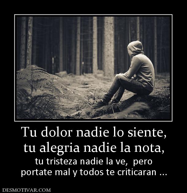 Tu dolor nadie lo siente, tu alegria nadie la nota, tu tristeza nadie la ve,  pero portate mal y todos te criticaran ...
