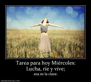 Tarea para hoy Miércoles: Lucha, ríe y vive; esa es la clave.