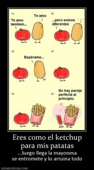 Eres como el ketchup para mis patatas ...luego llega la mayonesa se entromete y lo arruina todo