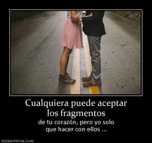 Cualquiera puede aceptar los fragmentos  de tu corazón, pero yo solo que hacer con ellos ...