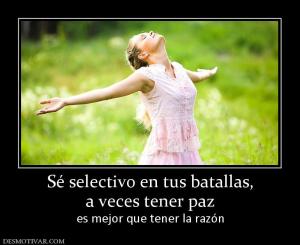 Sé selectivo en tus batallas, a veces tener paz  es mejor que tener la razón