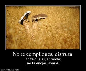 No te compliques, disfruta; no te quejes, aprende; no te enojes, sonríe.