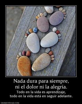 Nada dura para siempre, ni el dolor ni la alegría. Todo en la vida es aprendizaje, todo en la vida está en seguir adelante.