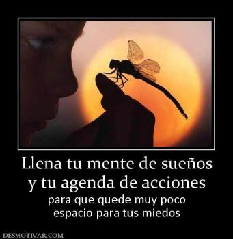 Llena tu mente de sueños y tu agenda de acciones para que quede muy poco espacio para tus miedos