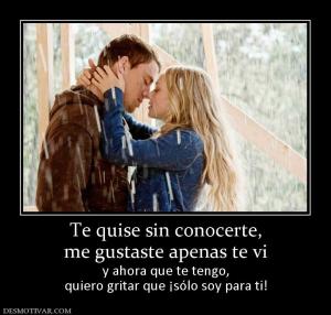 Te quise sin conocerte, me gustaste apenas te vi  y ahora que te tengo, quiero gritar que ¡sólo soy para ti!