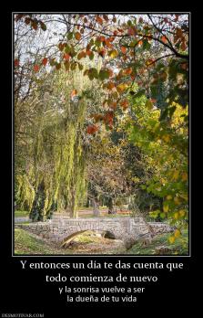 Y entonces un día te das cuenta que todo comienza de nuevo y la sonrisa vuelve a ser la dueña de tu vida