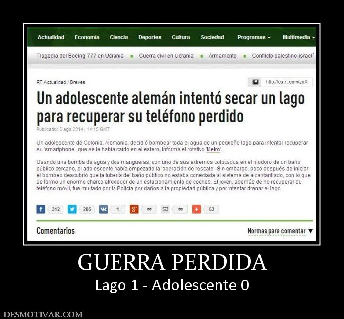GUERRA PERDIDA Lago 1 - Adolescente 0
