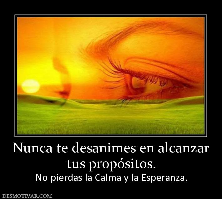 Nunca te desanimes en alcanzar tus propósitos. No pierdas la Calma y la Esperanza.