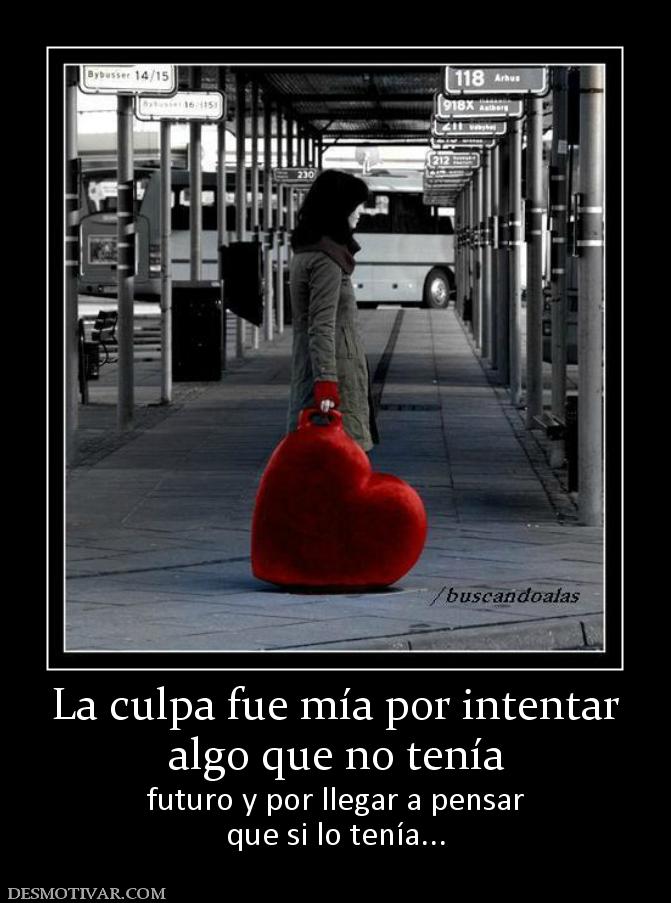 La culpa fue mía por intentar algo que no tenía futuro y por llegar a pensar que si lo tenía...