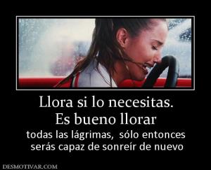 Llora si lo necesitas. Es bueno llorar todas las lágrimas,  sólo entonces  serás capaz de sonreír de nuevo