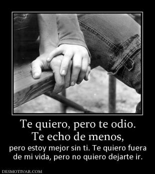 Te quiero, pero te odio. Te echo de menos,  pero estoy mejor sin ti. Te quiero fuera de mi vida, pero no quiero dejarte ir.