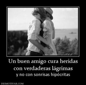 Un buen amigo cura heridas con verdaderas lágrimas y no con sonrisas hipócritas