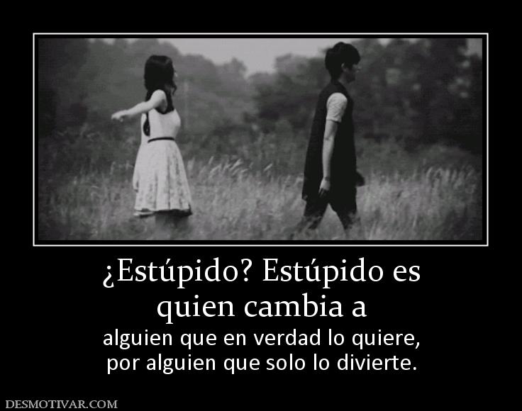 ¿Estúpido? Estúpido es quien cambia a  alguien que en verdad lo quiere, por alguien que solo lo divierte.