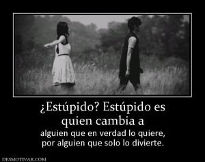 ¿Estúpido? Estúpido es quien cambia a  alguien que en verdad lo quiere, por alguien que solo lo divierte.